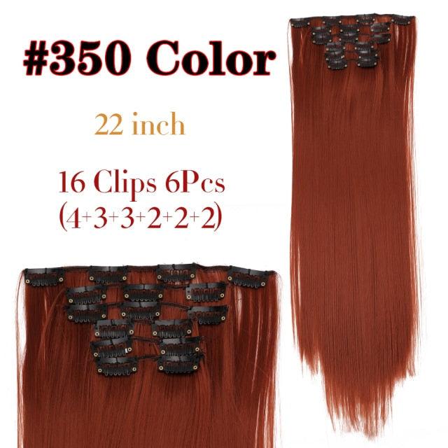 New Fashion 16 Clip In Hair Extension Long Straight Natural Black 6 Pcs/Set 16 Clips 22 Inch Synthetic Hair Piece Wigs For Black Women Cosplay Wigs For Women