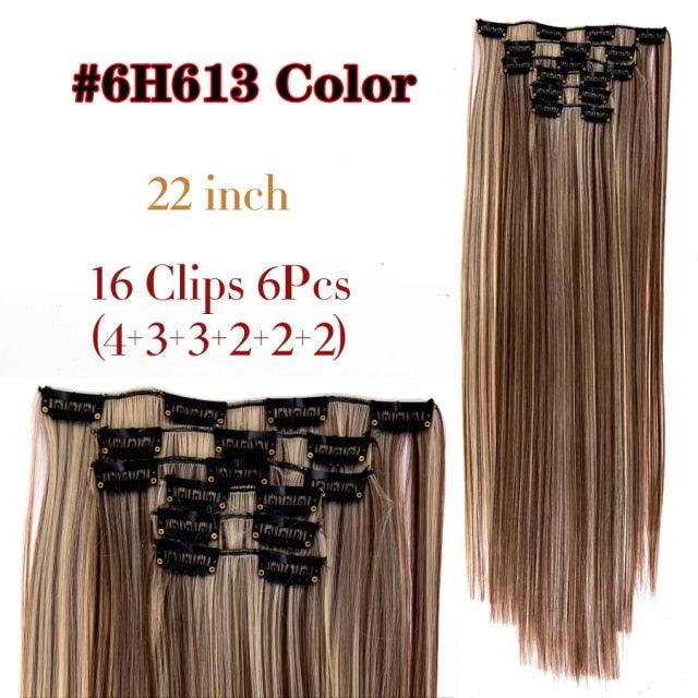 New Fashion 16 Clip In Hair Extension Long Straight Natural Black 6 Pcs/Set 16 Clips 22 Inch Synthetic Hair Piece Wigs For Black Women Cosplay Wigs For Women