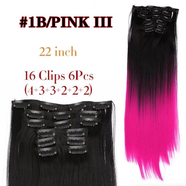 New Fashion 16 Clip In Hair Extension Long Straight Natural Black 6 Pcs/Set 16 Clips 22 Inch Synthetic Hair Piece Wigs For Black Women Cosplay Wigs For Women