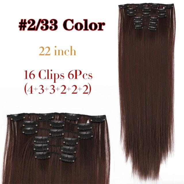 New Fashion 16 Clip In Hair Extension Long Straight Natural Black 6 Pcs/Set 16 Clips 22 Inch Synthetic Hair Piece Wigs For Black Women Cosplay Wigs For Women