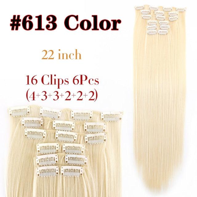 New Fashion 16 Clip In Hair Extension Long Straight Natural Black 6 Pcs/Set 16 Clips 22 Inch Synthetic Hair Piece Wigs For Black Women Cosplay Wigs For Women