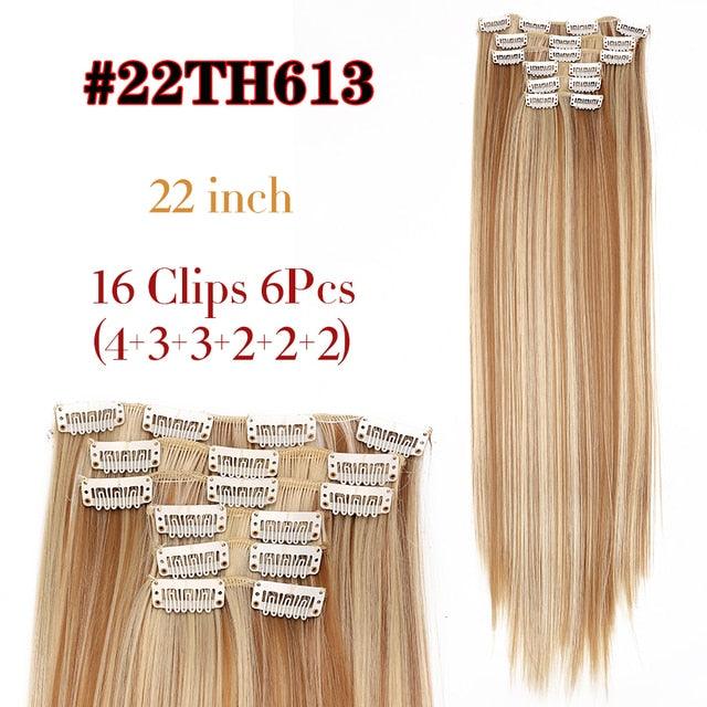 New Fashion 16 Clip In Hair Extension Long Straight Natural Black 6 Pcs/Set 16 Clips 22 Inch Synthetic Hair Piece Wigs For Black Women Cosplay Wigs For Women