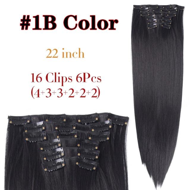 New Fashion 16 Clip In Hair Extension Long Straight Natural Black 6 Pcs/Set 16 Clips 22 Inch Synthetic Hair Piece Wigs For Black Women Cosplay Wigs For Women