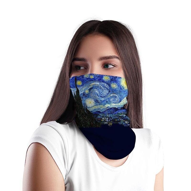 New Fashion 3D Printed Oil Painting Art Neck Scarf Women Soft Face Bandana Sunflower Night Hijab Scarf Face Mask Reusable Washable Cloth Bandanas Women Men Neck Gaiter Cover Turban Multipurpose Balaclava Elastic UV Face Shields for Women