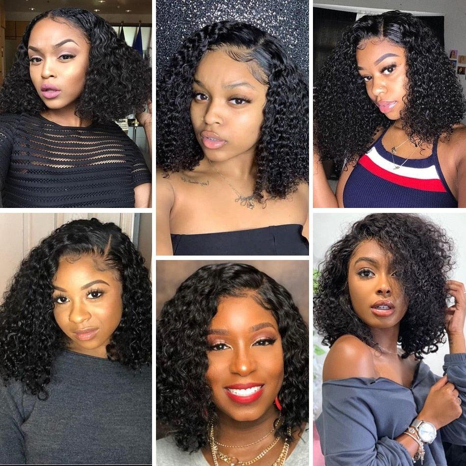 New Fashion Brazilian Curly Bob Wig Human Hair Lace Wigs For Women Short Side Part Curly Human Hair Wig Lace Wigs For Black Women Gifts for Girlfriends