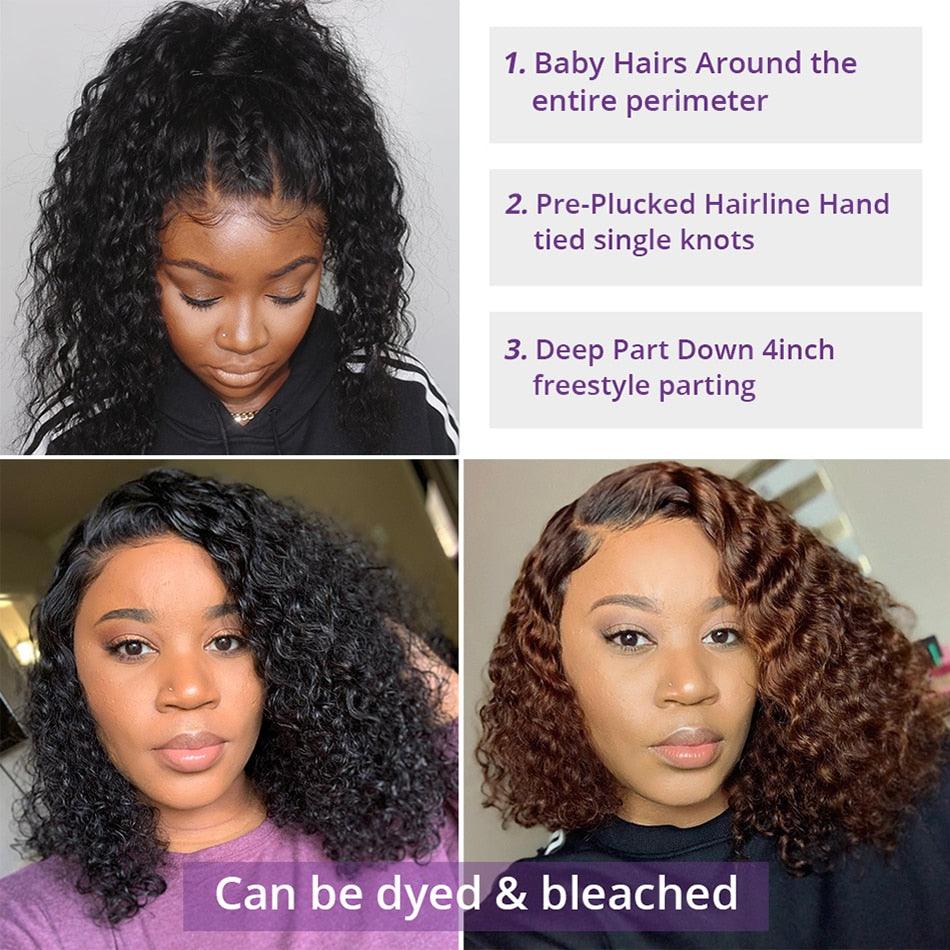 New Fashion Brazilian Curly Bob Wig Human Hair Lace Wigs For Women Short Side Part Curly Human Hair Wig Lace Wigs For Black Women Gifts for Girlfriends