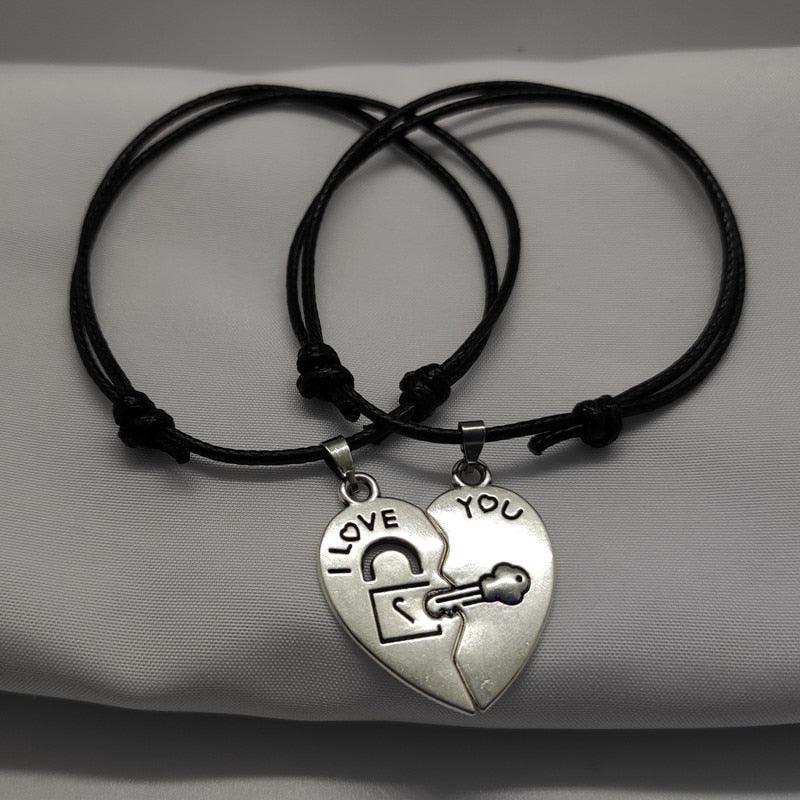 New Fashion Couple Bracelet For Boyfriend Girlfriend Gift Black Rope Heart Lover Bracelet Creative Heart-Shaped Magnetic Wishing Stone Pendant Necklace Lightweight Rope Bracelet Suitable For Anniversary And Holiday Gifts