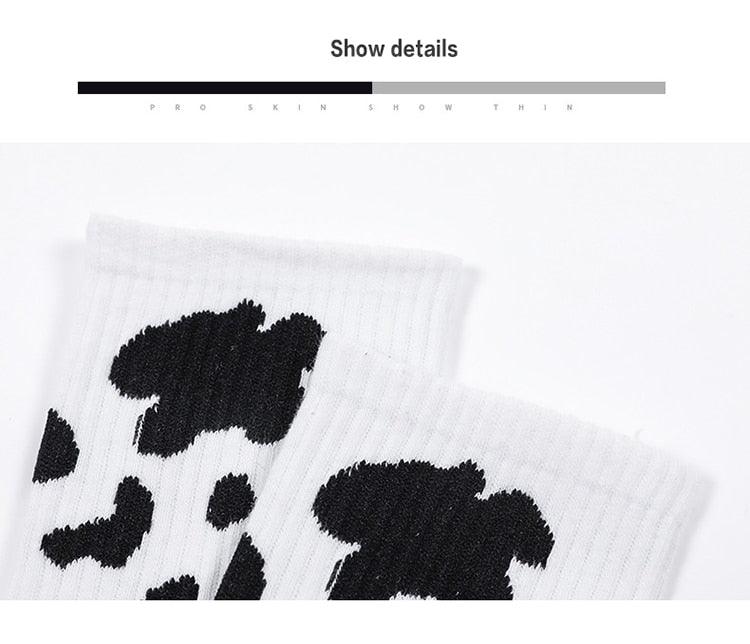 New Fashion Cow Print Cute Animals White Cartoon Socks Cute Happy Socks Unisex Fashion Socks Cow Style Breathable Socks For Men And Women