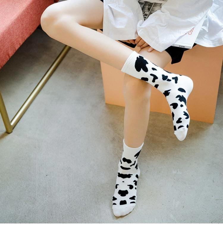 New Fashion Cow Print Cute Animals White Cartoon Socks Cute Happy Socks Unisex Fashion Socks Cow Style Breathable Socks For Men And Women