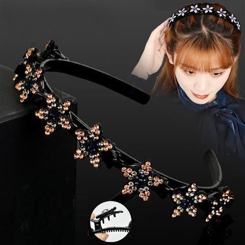 New Fashion Explosion Pearl Rhinestone Bangs Clip Headband Double Combed Bangs Double Layer Braiding Headband with Hair Clips Hair Tools for Women Hair Accessories