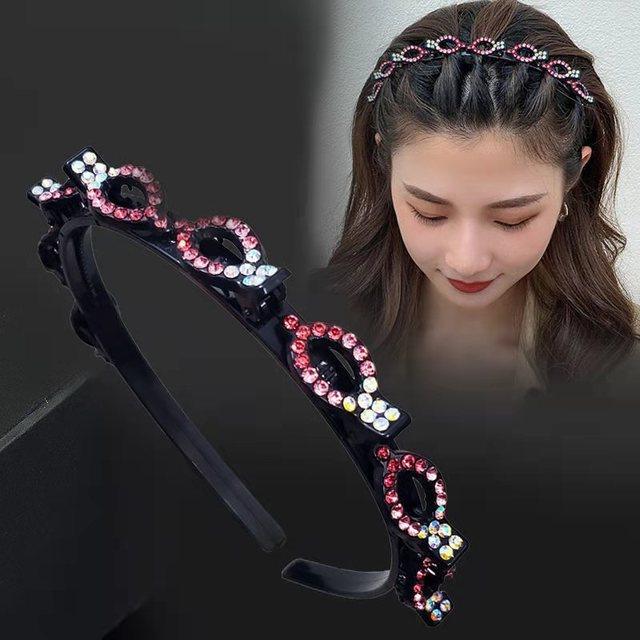 New Fashion Explosion Pearl Rhinestone Bangs Clip Headband Double Combed Bangs Double Layer Braiding Headband with Hair Clips Hair Tools for Women Hair Accessories