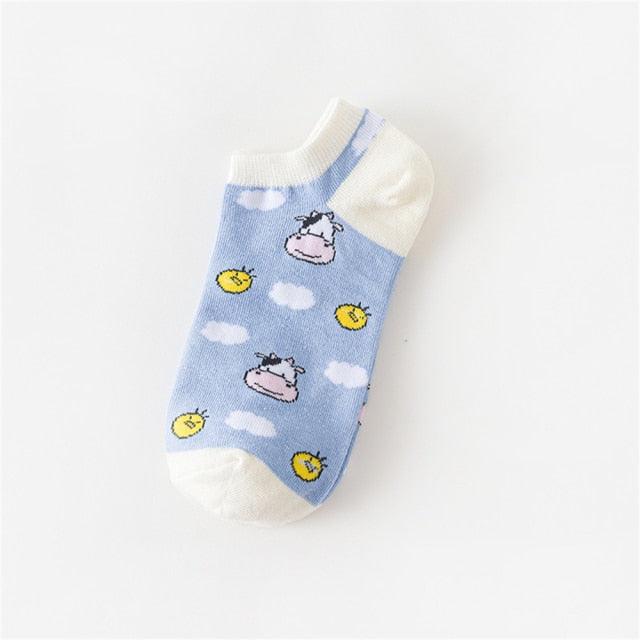 New Fashion Funny Cartoon Egg Socks Cute Girls' Happy Animal Fruit Foods Short Socks Penguin Fried Omelette Strawberry Pineapple Printed Unisex Socks For Men And Women