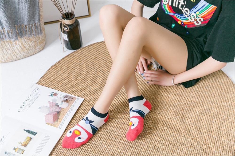 New Fashion Funny Cartoon Egg Socks Cute Girls' Happy Animal Fruit Foods Short Socks Penguin Fried Omelette Strawberry Pineapple Printed Unisex Socks For Men And Women