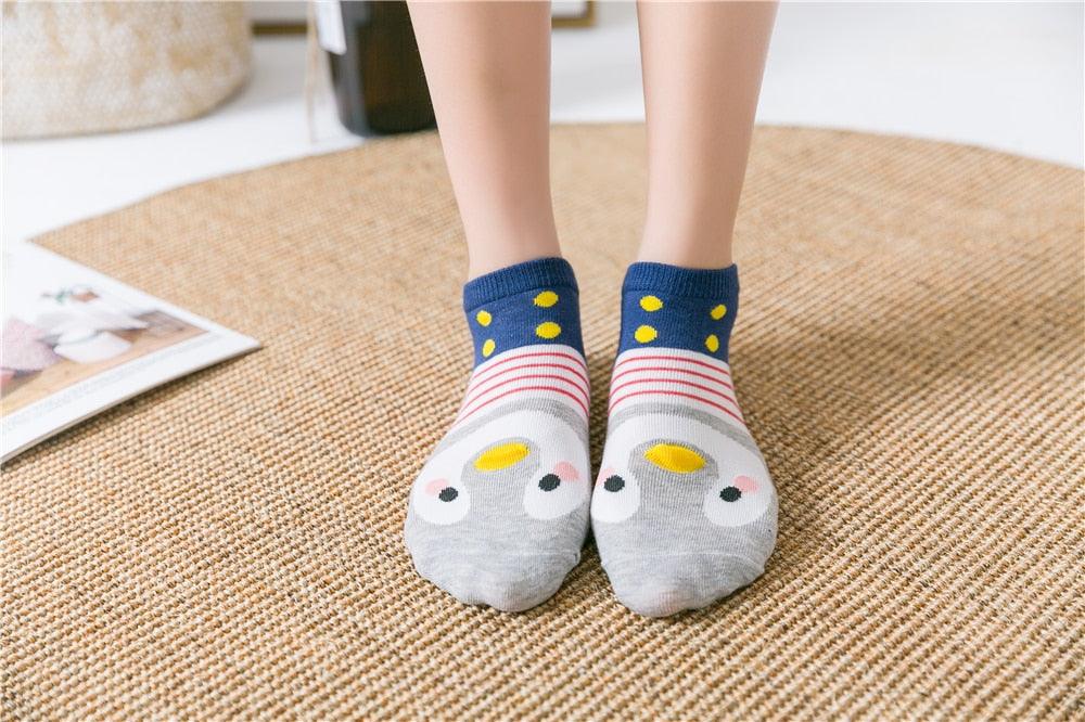 New Fashion Funny Cartoon Egg Socks Cute Girls' Happy Animal Fruit Foods Short Socks Penguin Fried Omelette Strawberry Pineapple Printed Unisex Socks For Men And Women