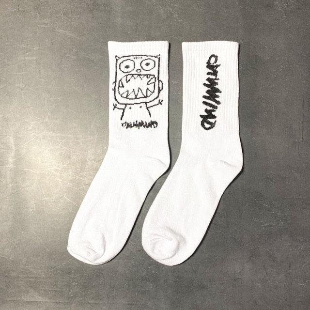 New Fashion Kawaii Cute Smilies Patterned Socks Pure Cotton Cartoon Pattern Hip Hop Style Breathable Mid Tube Socks Skateboard Socks Soft Long Sock for Men And Women