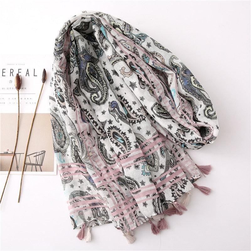 New Fashion Lady High Quality Soft Polka Floral Elegant Fringe Viscose Shawl Scarf Lightweight Wrap Headband Muslim Hijab For Women 180*90Cm