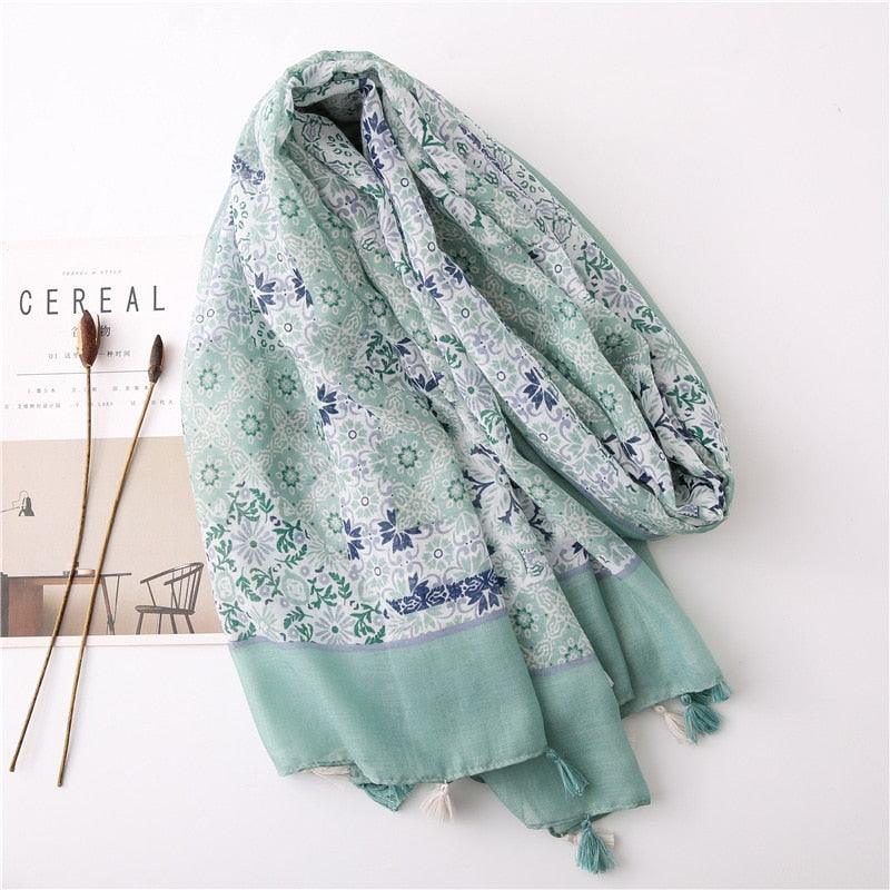 New Fashion Lady High Quality Soft Polka Floral Elegant Fringe Viscose Shawl Scarf Lightweight Wrap Headband Muslim Hijab For Women 180*90Cm