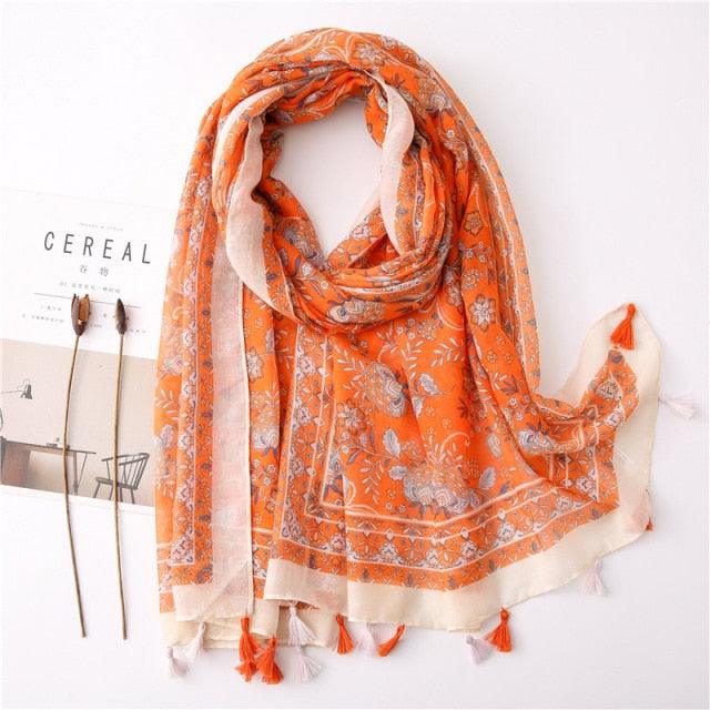 New Fashion Lady High Quality Soft Polka Floral Elegant Fringe Viscose Shawl Scarf Lightweight Wrap Headband Muslim Hijab For Women 180*90Cm