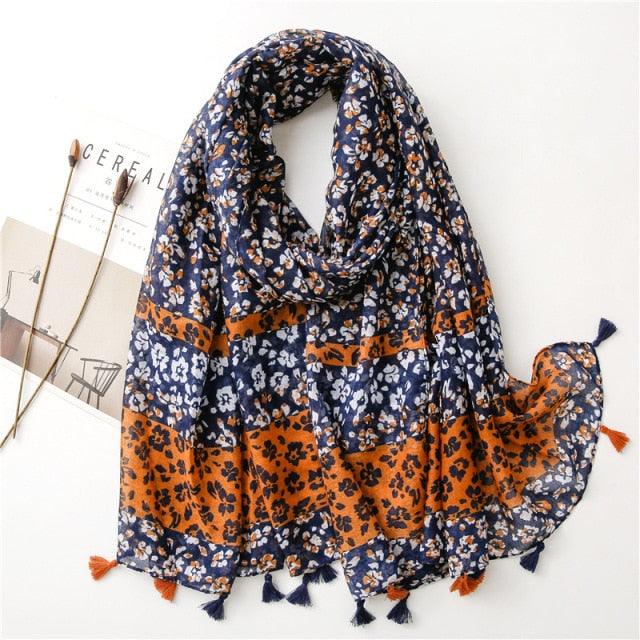 New Fashion Lady High Quality Soft Polka Floral Elegant Fringe Viscose Shawl Scarf Lightweight Wrap Headband Muslim Hijab For Women 180*90Cm