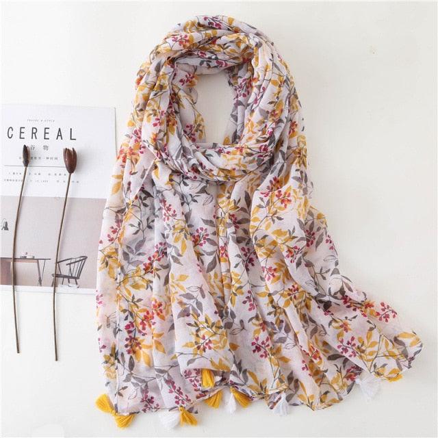 New Fashion Lady High Quality Soft Polka Floral Elegant Fringe Viscose Shawl Scarf Lightweight Wrap Headband Muslim Hijab For Women 180*90Cm