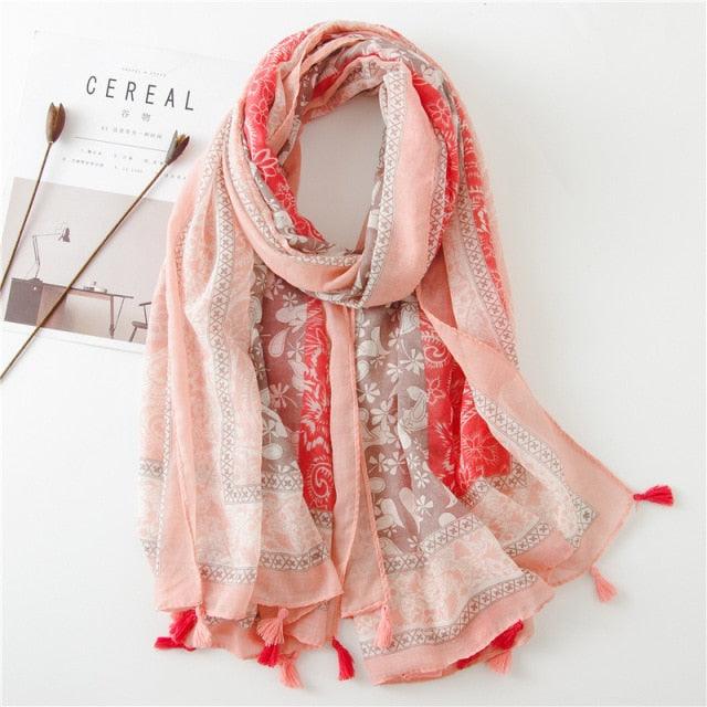 New Fashion Lady High Quality Soft Polka Floral Elegant Fringe Viscose Shawl Scarf Lightweight Wrap Headband Muslim Hijab For Women 180*90Cm