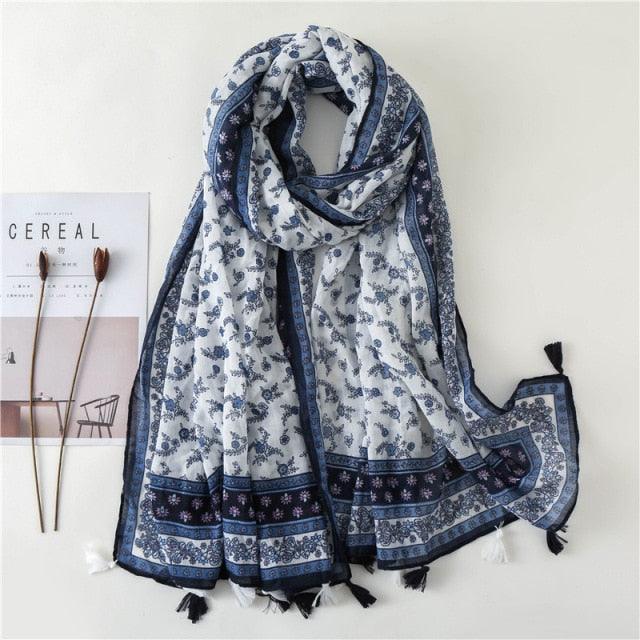 New Fashion Lady High Quality Soft Polka Floral Elegant Fringe Viscose Shawl Scarf Lightweight Wrap Headband Muslim Hijab For Women 180*90Cm