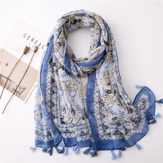 New Fashion Lady High Quality Soft Polka Floral Elegant Fringe Viscose Shawl Scarf Lightweight Wrap Headband Muslim Hijab For Women 180*90Cm