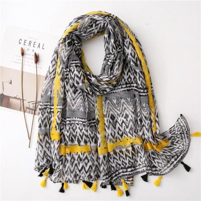 New Fashion Lady High Quality Soft Polka Floral Elegant Fringe Viscose Shawl Scarf Lightweight Wrap Headband Muslim Hijab For Women 180*90Cm