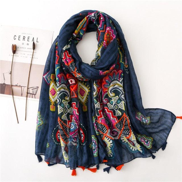 New Fashion Lady High Quality Soft Polka Floral Elegant Fringe Viscose Shawl Scarf Lightweight Wrap Headband Muslim Hijab For Women 180*90Cm