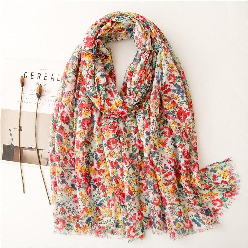 New Fashion Lady High Quality Soft Polka Floral Elegant Fringe Viscose Shawl Scarf Lightweight Wrap Headband Muslim Hijab For Women 180*90Cm