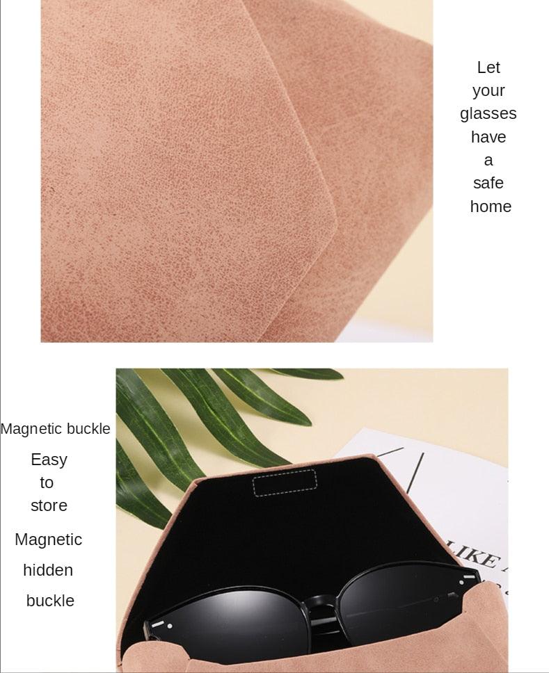 New Fashion Leather Cover Sunglasses Case Women Men Glasses Portable Soft Glasses Pouch Bag Hard Shell Eyeglasses Cases Unisex Leather Glasses Cases Portable Sunglasses Protective Cases For Women