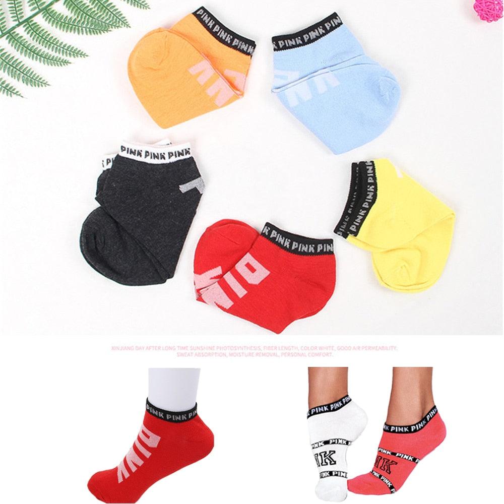 New Fashion Motion Socks Pink Socks New Unisex Cotton Mix Random Harajuku Creative Happy Casual Sports Short Ankle Pink Letters Socks Cotton Socks For Men And Women