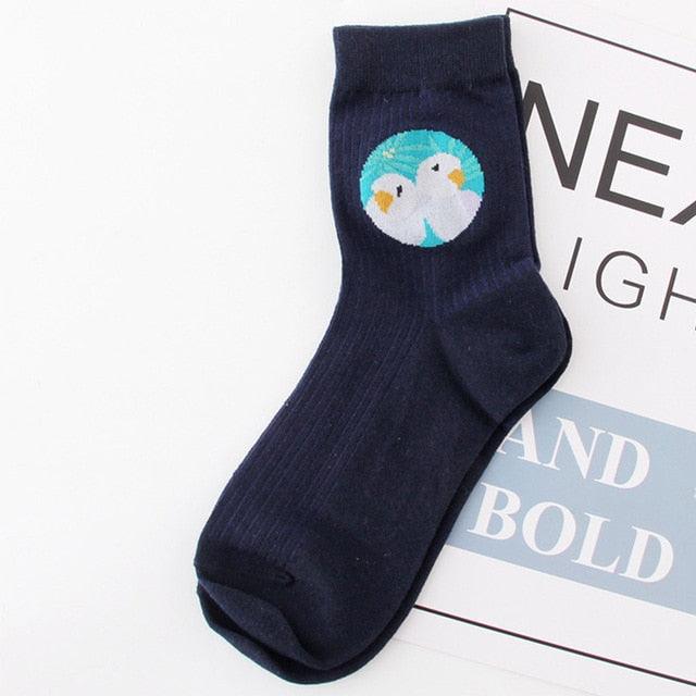 New Fashion Owl Bird Parrot Pattern Jacquard Socks Unisex Cute Animals Socks Harajuku Kawaii Design Art Combed Out Of Pure Cotton Crew Socks For Men And Women