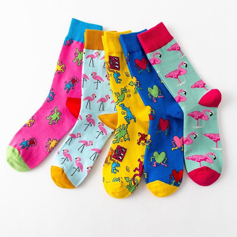 New Fashion Pure Soft Cotton Cartoon Animals Casual Socks Loving Heart Flamingo Women Cute Funny Short Ankle Socks For Men And Women