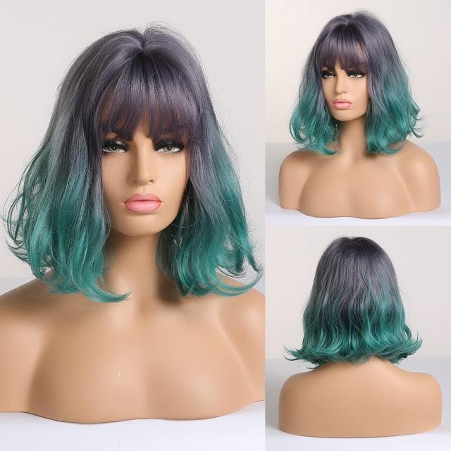 New Fashion Short Bob Water Wave Synthetic Wigs for Women Natural Cosplay Fake Hair Shoulder Length Women's Brown Wig with Bangs Wigs For Black Women