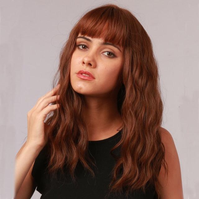 New Fashion Short Bob Water Wave Synthetic Wigs for Women Natural Cosplay Fake Hair Shoulder Length Women's Brown Wig with Bangs Wigs For Black Women