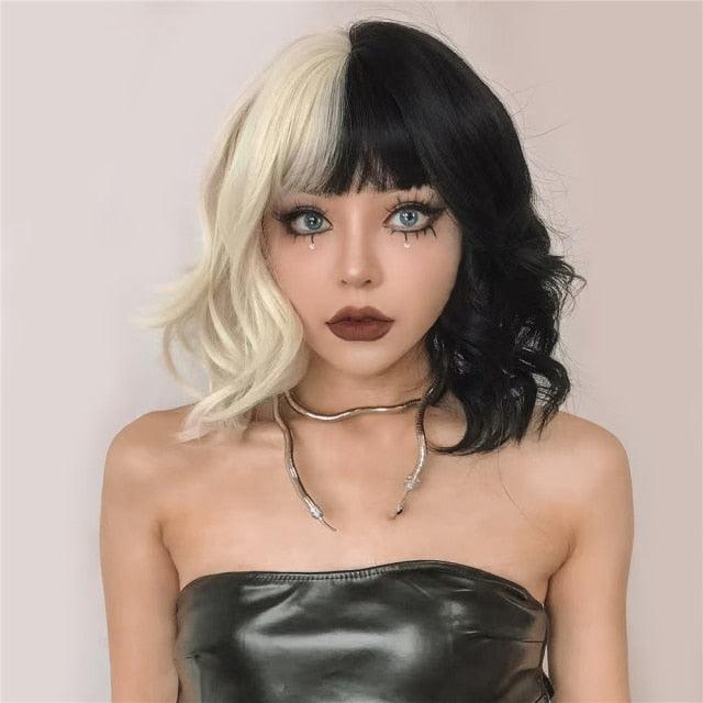 New Fashion Short Bob Water Wave Synthetic Wigs for Women Natural Cosplay Fake Hair Shoulder Length Women's Brown Wig with Bangs Wigs For Black Women