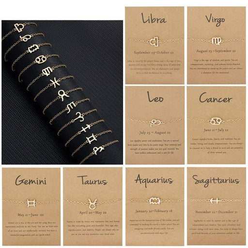 New Fashion Simple Zodiac Design Pendant Link Chain Bracelet For Women Men Charm Jewelry Gift Zodiac Theme Sign Letter Word Pendant Pieces Zodiac Charm Necklace Display Cards For Jewelry Necklace