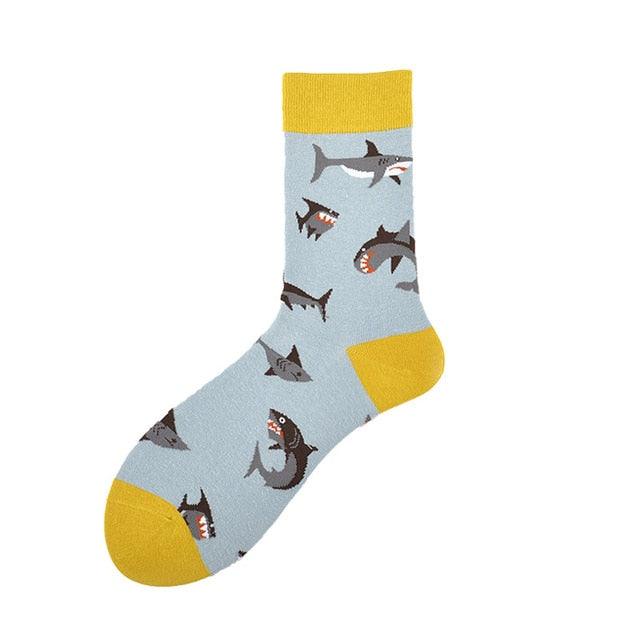 New Fashion Socks Shark Dinosaur Tiger Bear Dog Pattern Long Tube Happy Novelty Skateboarding Cycling Leisure Fun Unisex Crew Socks For Men And Women