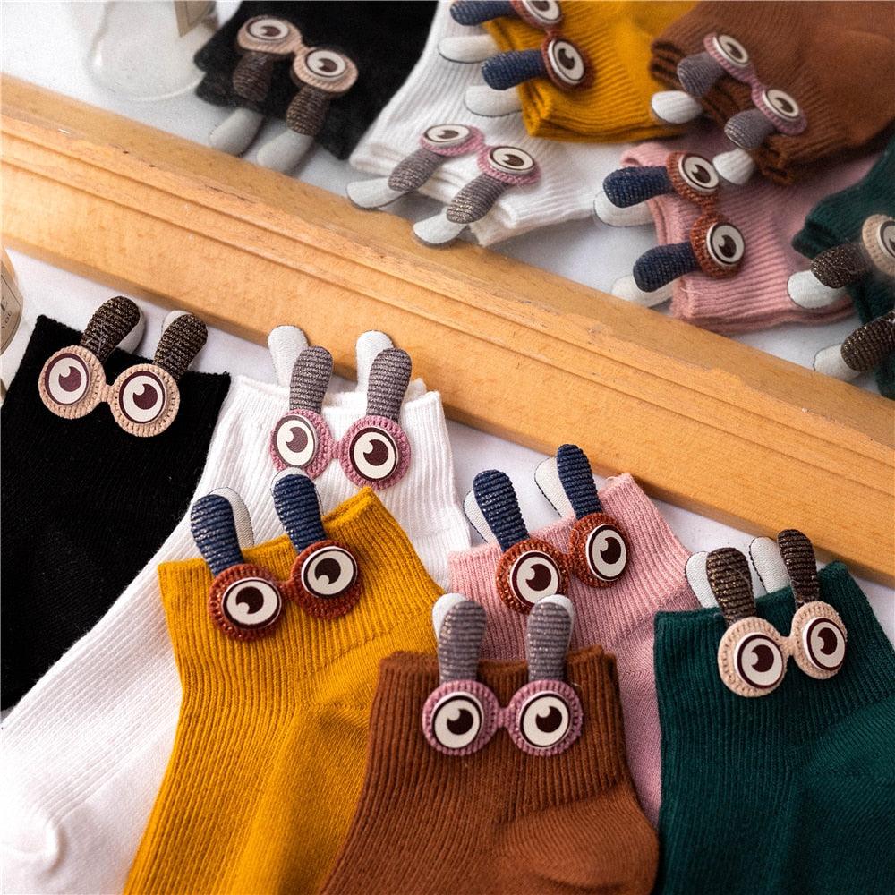 New Fashion Spring Summer Cute Cartoon 3D Big Eyes 3D Rabbit Eared Short Tube Socks Novelty Funny Soft Cotton Ankle Socks For Men And Women