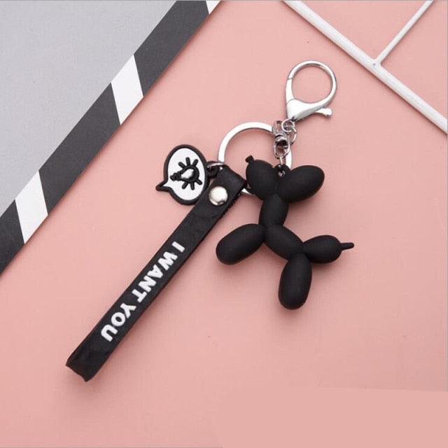 New Fashion Stereo Cute Balloon Dog Keychain Key ring Creative Cartoon Mobile Phone Balloon Dog Style Keyring soft Silicon Animal Key Hook Lovely Puppy Key Holder Bag Car Pendant Fun Keychain