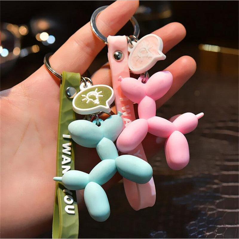 New Fashion Stereo Cute Balloon Dog Keychain Key ring Creative Cartoon Mobile Phone Balloon Dog Style Keyring soft Silicon Animal Key Hook Lovely Puppy Key Holder Bag Car Pendant Fun Keychain