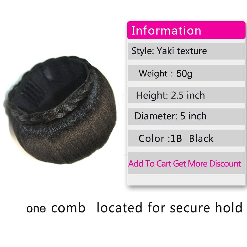 New Fashion Synthetic Fake Hair Bun And Bang Heat Resistant Braided Chignon Hair Piece Donut Ponytail Wig For Women Clip in Hair Extension For Volumized Hair Buns For Girls