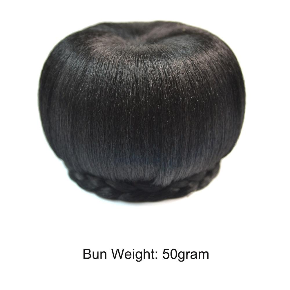 New Fashion Synthetic Fake Hair Bun And Bang Heat Resistant Braided Chignon Hair Piece Donut Ponytail Wig For Women Clip in Hair Extension For Volumized Hair Buns For Girls