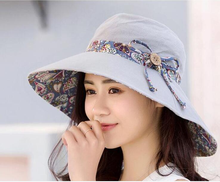 New Fashionable Women Sun Hat Summer Hat Foldable Ladies Wide Large Brim Floppy Folding Summer Beach Sun Hat Comfortable Cotton Cap Anti-UV Big Summer Biking Beach Hat Fashion Sun Hat