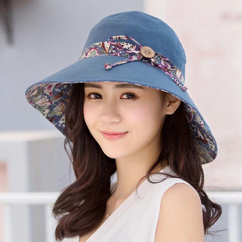 New Fashionable Women Sun Hat Summer Hat Foldable Ladies Wide Large Brim Floppy Folding Summer Beach Sun Hat Comfortable Cotton Cap Anti-UV Big Summer Biking Beach Hat Fashion Sun Hat