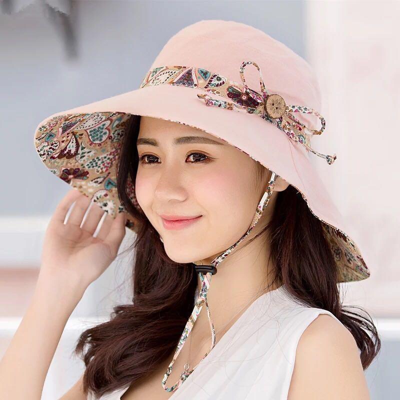 New Fashionable Women Sun Hat Summer Hat Foldable Ladies Wide Large Brim Floppy Folding Summer Beach Sun Hat Comfortable Cotton Cap Anti-UV Big Summer Biking Beach Hat Fashion Sun Hat