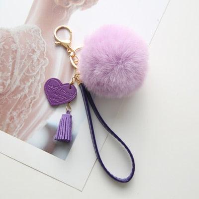 New Fluffy Rabbit Fur Ball Key Chain With Leather Heart Tassel Pompom Rabbit Fur Ball Pompom Keychain Gold Plated Keychain with Plush for Car Key Ring or Handbag Bag Decoration Key Ring Holder for Women Bag Car Jewelry Pendant