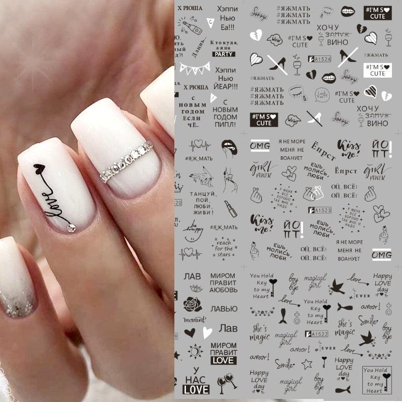 New Geometric Letter Nail Sticker Water Slider Winter Decal Christmas New Year Gift Nail Slider Temporary Tattoos Women Nail Art Stickers Water Transfer Decals Design Nail Art Supplies Manicure Acrylic Nail Foil Stencils Decorations