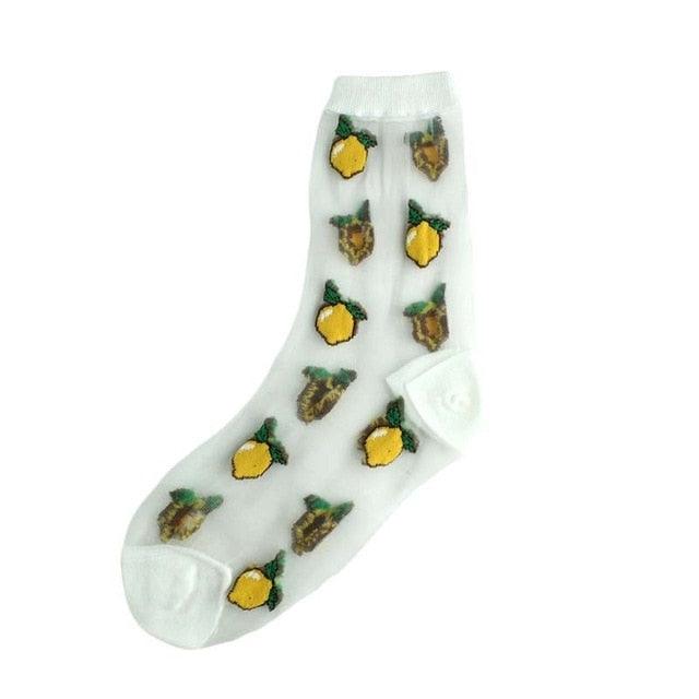 New Girls Cute Cartoon Fruits Sheer Kawaii Lady Women Summer Fall Avocado Lemon Pineapple Cherry Jacquard Socks For Women